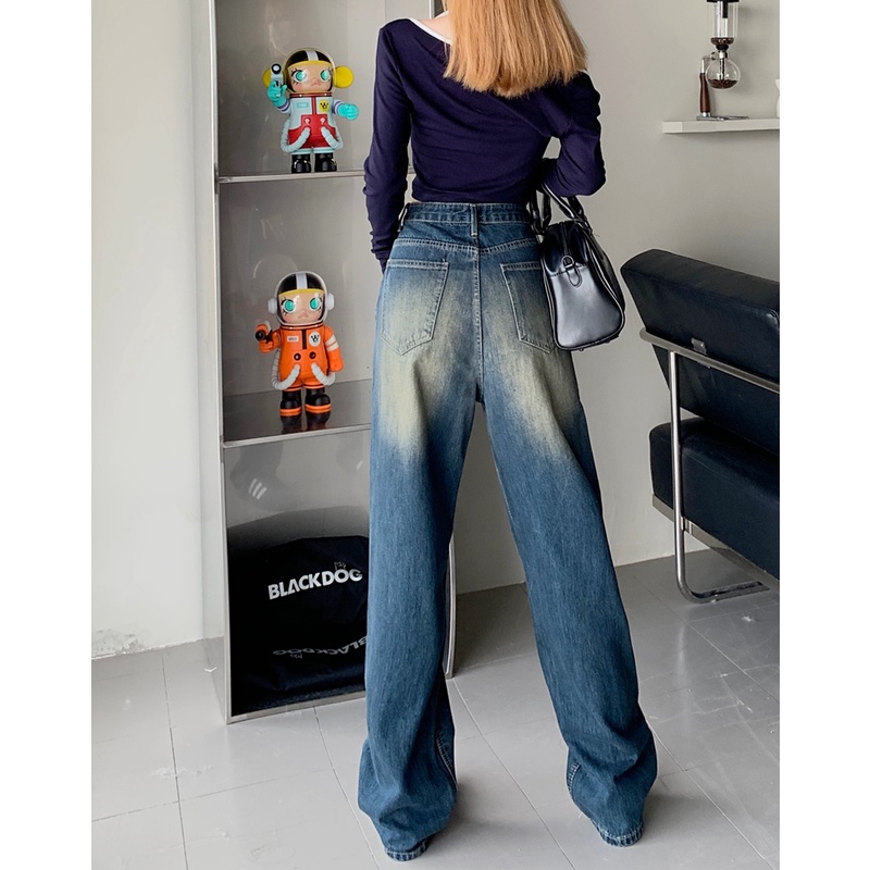 Quần Jean Dài Dáng Rộng Ống Suông Phong Cách Retro Thời Trang Dành Cho Nữ