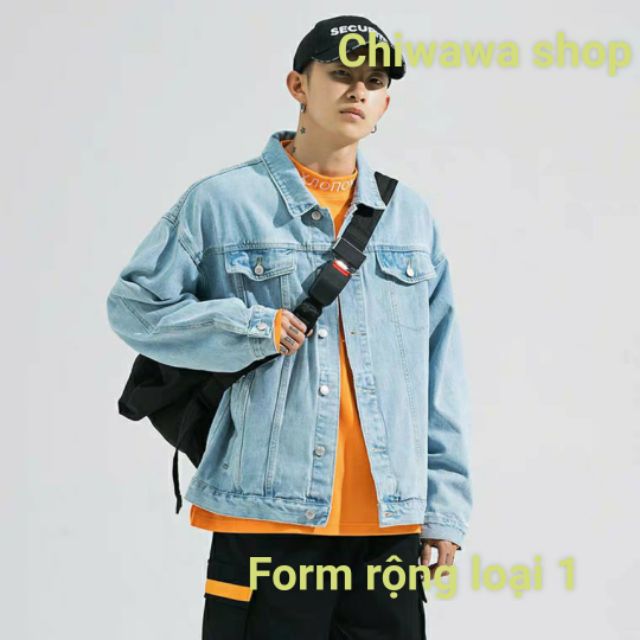 Áo khoác jean Denim Hàn Quốc xanh xám và đen cổ điển form rộng loại 1