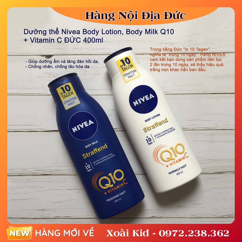 Dưỡng thể Nivea Q10 Vitamin C 400ML giúp sáng da, mềm mịn– Nội địa Đức Đủ Bill