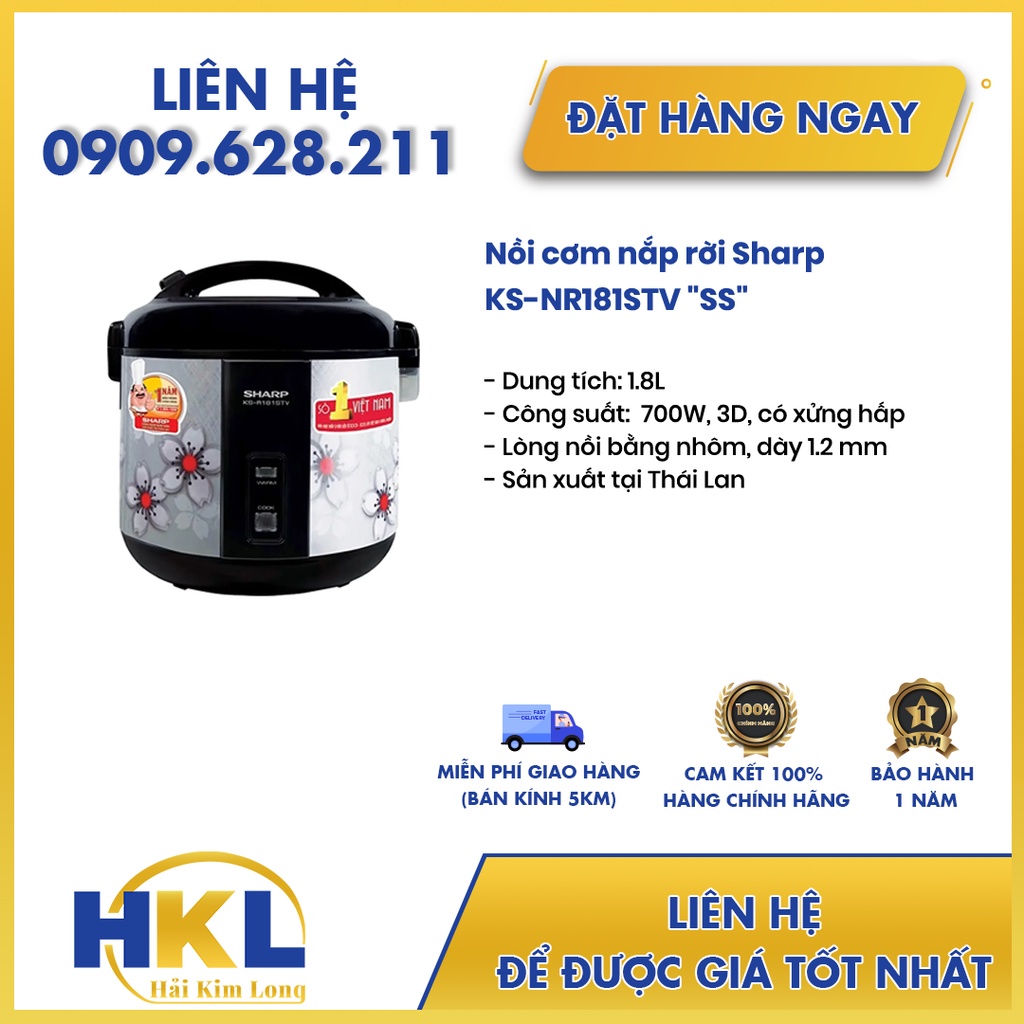 Nồi cơm nắp gài Sharp KS-NR181STV &quot;SS&quot;