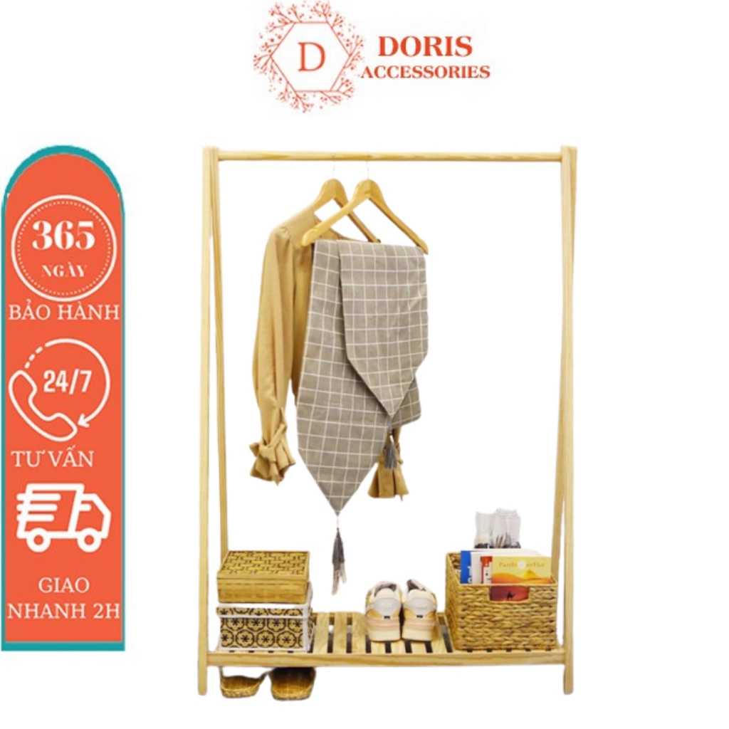 Giá treo quần áo chữ A gỗ thông 1 tầng Doris đã qua xử lý, không mối mọt, kích thước 130x84x34cm