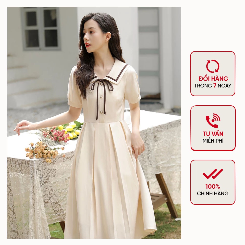 Tobe Dress - Váy đầm tiểu thư cổ tròn nơ cổ dáng xòe dài