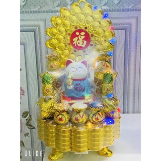 Tháp Tỏi - Tháp Thần Tài Ông Địa Tháp mèo thần tài xanh có đèn led Chiêu Tài Hút Lộc Chưng Ban Thần Tài
