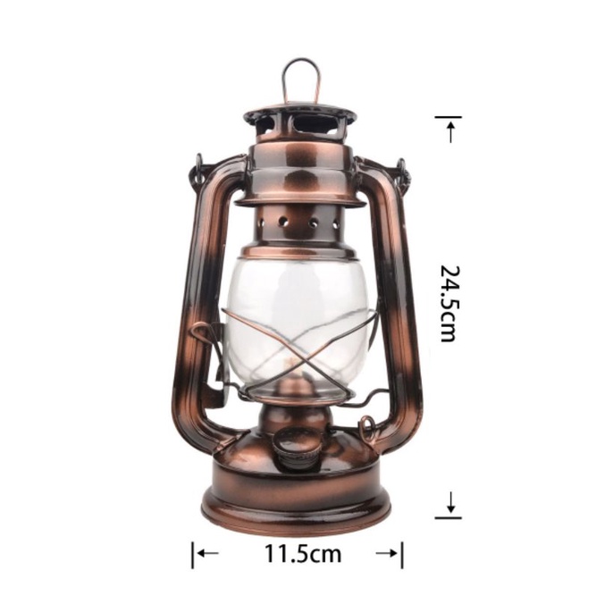 Đèn bão dùng dầu để thắp sáng cao 24cm, trang trí quán cafe, sưu tầm màu đồng