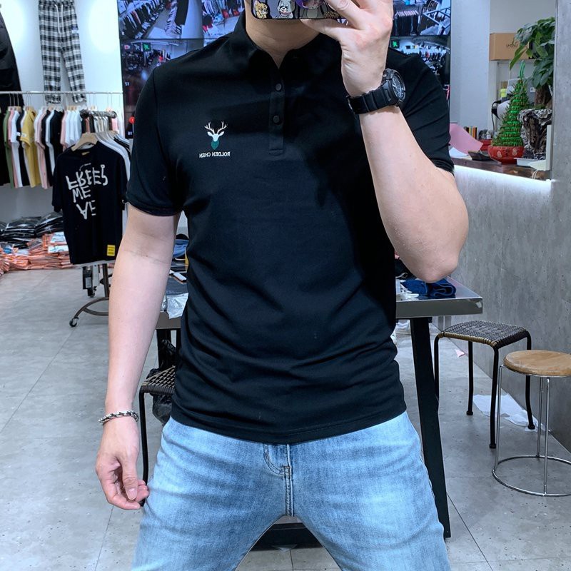 Áo Thun Nam Cổ Bẻ Ngắn Tay Vải Cá Sấu Cao Cấp Siêu Đẹp THÊU ĐẦU HƯƠU Phong Cách Hàn Quốc