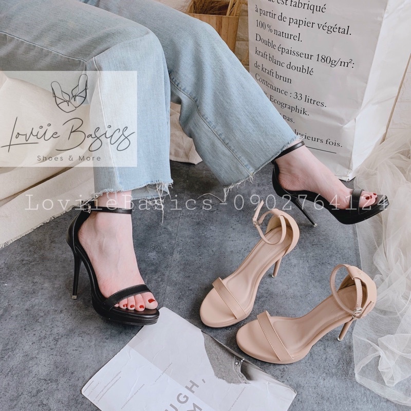 GIÀY CAO GÓT NHỌN LOVIIEBASICS 12 PHÂN - SANDAL CAO GÓT ĐẾ ĐÚP QUAI MẢNH 12CM G0609