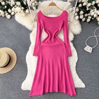 [ORDER] ĐẦM LEN TRƠN HỞ VAI KHOE XƯƠNG QUAI XANH TAY DÀI
