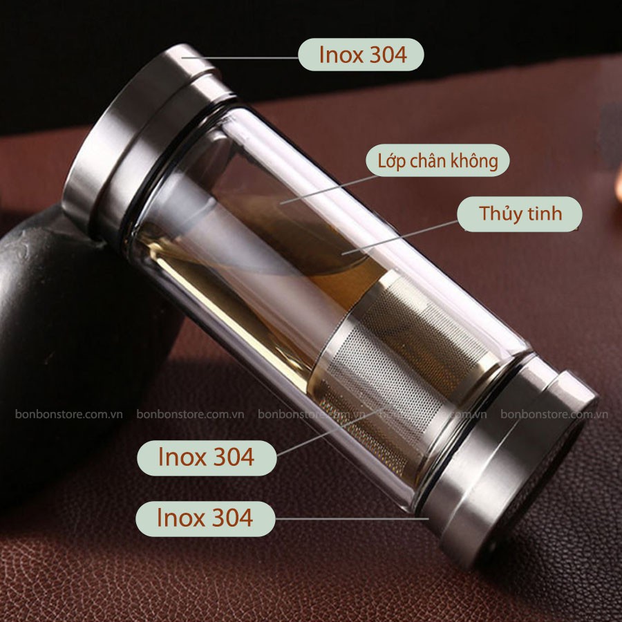 (LT13) BÌNH THỦY TINH HAI ĐẦU INOX 300ml
