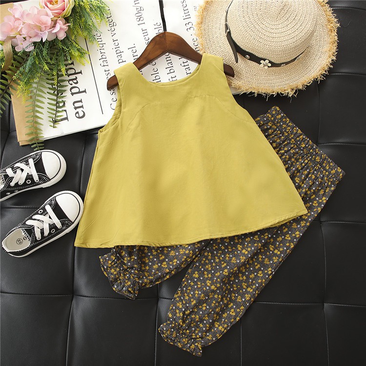 BV10 Size90-130 (9-25kg) set bộ bé gái (áo sơ mi sát nách + quần dài vải vintage cực mát) Thời trang trẻ Em