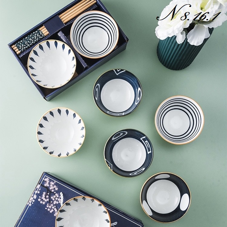 Chén Cơm / Bát Cơm / Bát đĩa Nhật, bát cơm Nhật bộ 6 chiếc , bát ăn cơm Nhật Bản họa tiết trong lòng 8.16.1