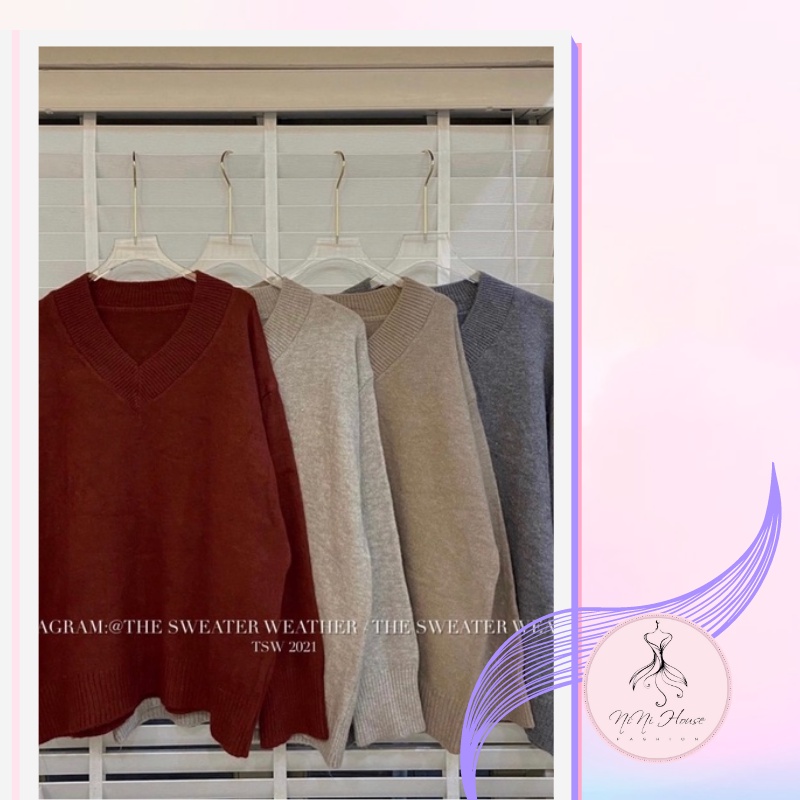 Áo len trơn cổ tim chữ v form rộng | BigBuy360 - bigbuy360.vn