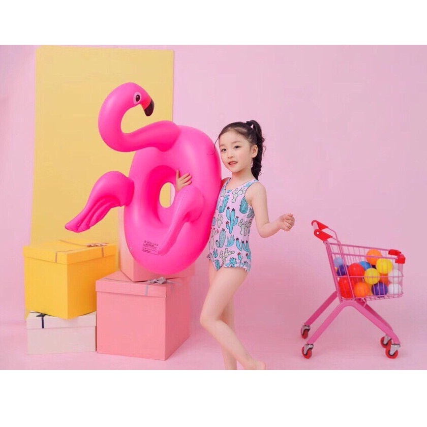 Phao bơi cho bé kèm bơm tay hình thiên nga hồng dễ thương, phao bơi bé gái size đại an toàn tiện dụng shop NEM
