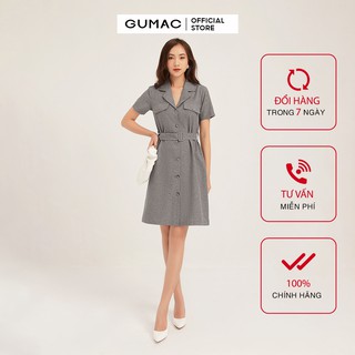 Đầm suông nữ GUMAC cổ vest trẻ trung, màu xám đủ size DB1171