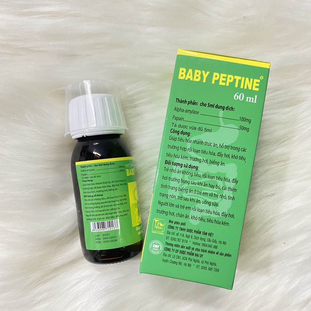 Siro BABY PEPTINE lọ 60ml Tâm Việt - Hỗ trợ giảm rối loạn tiêu hóa, đầy bụng, khó tiêu, nôn trớ, biếng ăn ở trẻ em