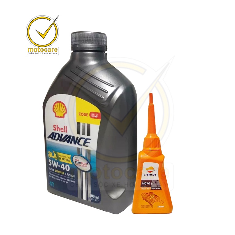 Combo Nhớt dành cho xe tay ga Shell advance ultra scooter 5W40 800ml và nhớt lap(hộp số)