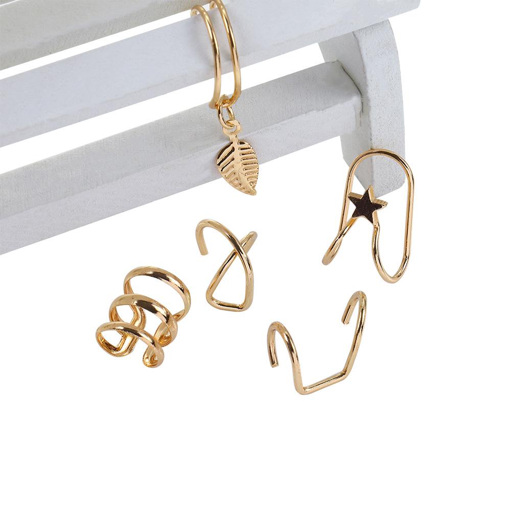 Set 5 Khuyên Kẹp Vành Tai Cá Tính Cho Nam Nữ|Bông Tai Hình Chiếc Lá Xinh Xắn Dành Cho Nữ