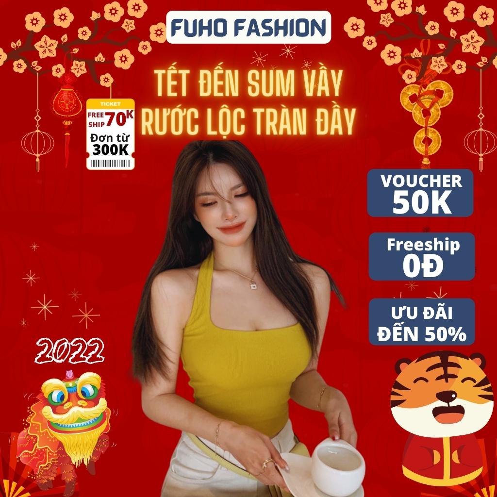 [ Hàng Cao Cấp ] Áo croptop nữ 3 lỗ 2 dây vòng buộc cổ FUHO Fashion kiểu dáng ôm body phù hợp mặc ở nhà mặc đi chơi