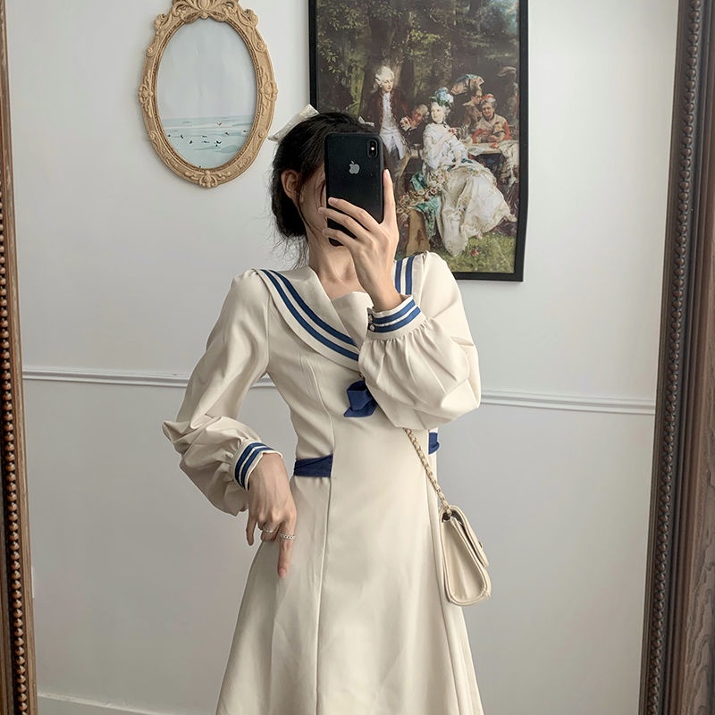 Đầm tay dài màu trắng thiết kế mới thời trang mùa thu dành cho nữ