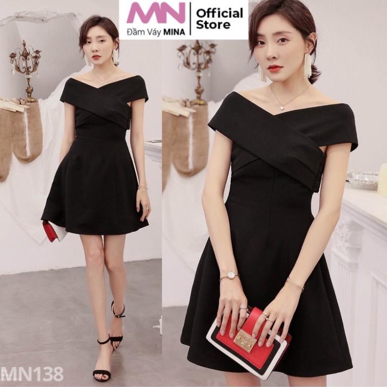Đầm xòe trễ vai, Váy đen chất liệu Tuyết mưa cá tính phù hợp dự tiệc đi chơi dạo phố sang đẹp MN138 - Đầm Váy Mina Yo