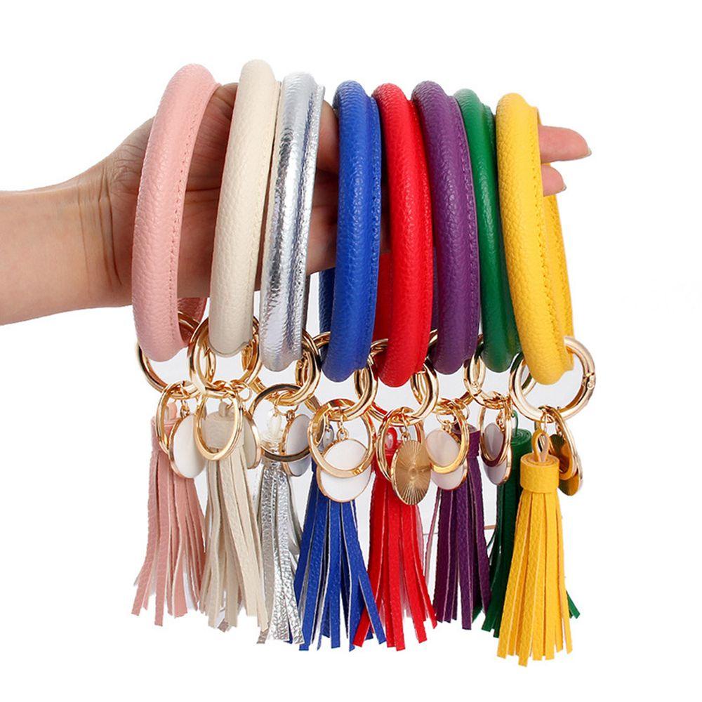 Vòng Đeo Tay Bằng Da PU Kèm Móc Khóa Hình Chữ O Phong Cách Boho Thời Trang