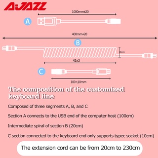 AJAZZ Mechanical Keyboard Coiled Cable Wire Type C Custom Usb Port Cable Aviator Coiling Cable for Gaming Keyboard Accessories