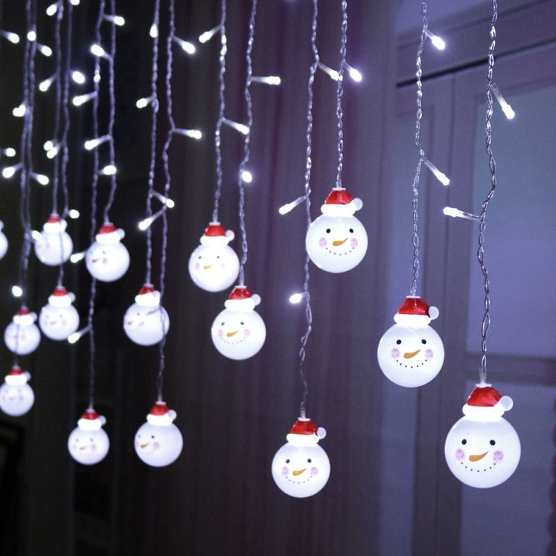 Dây Đèn LED 3.5m 96 Bóng Hình Người Tuyết Chống Nước Trang Trí Giáng Sinh