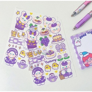 Set 4 tấm Sticker 🫧 Cute Rainbow Bunny and Bear