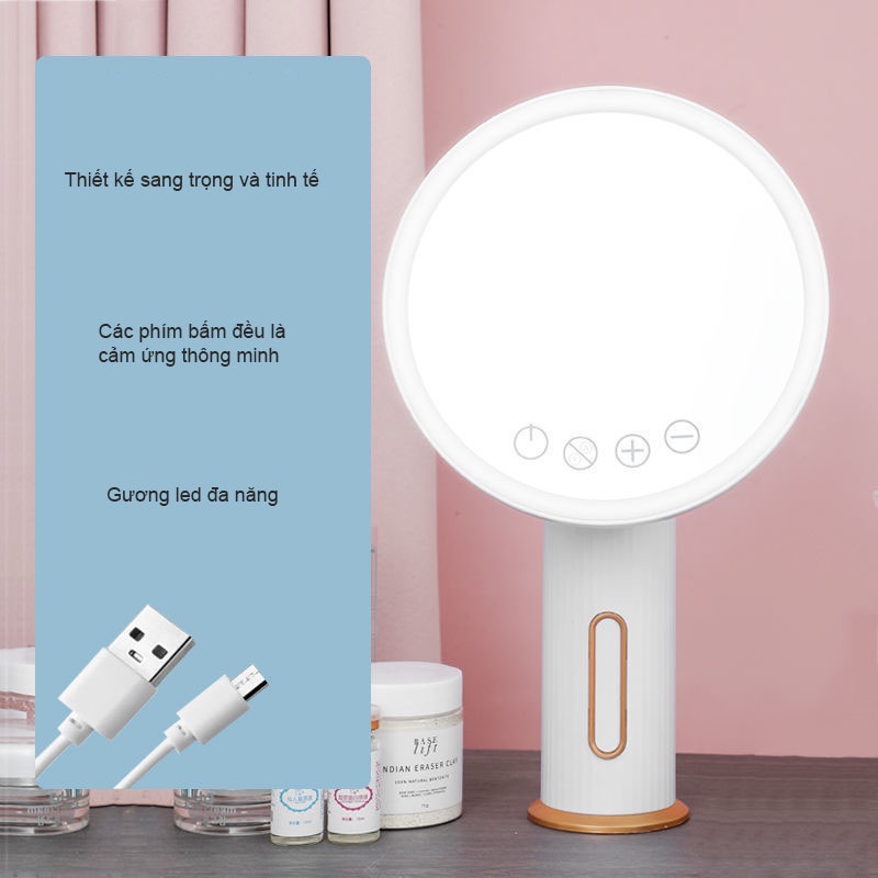 Gương trang điểm thông minh có đèn led cảm ứng, gương để bàn xoay 360 độ nhỏ gọn, tiện lợi decor phòng đẹp NPR21