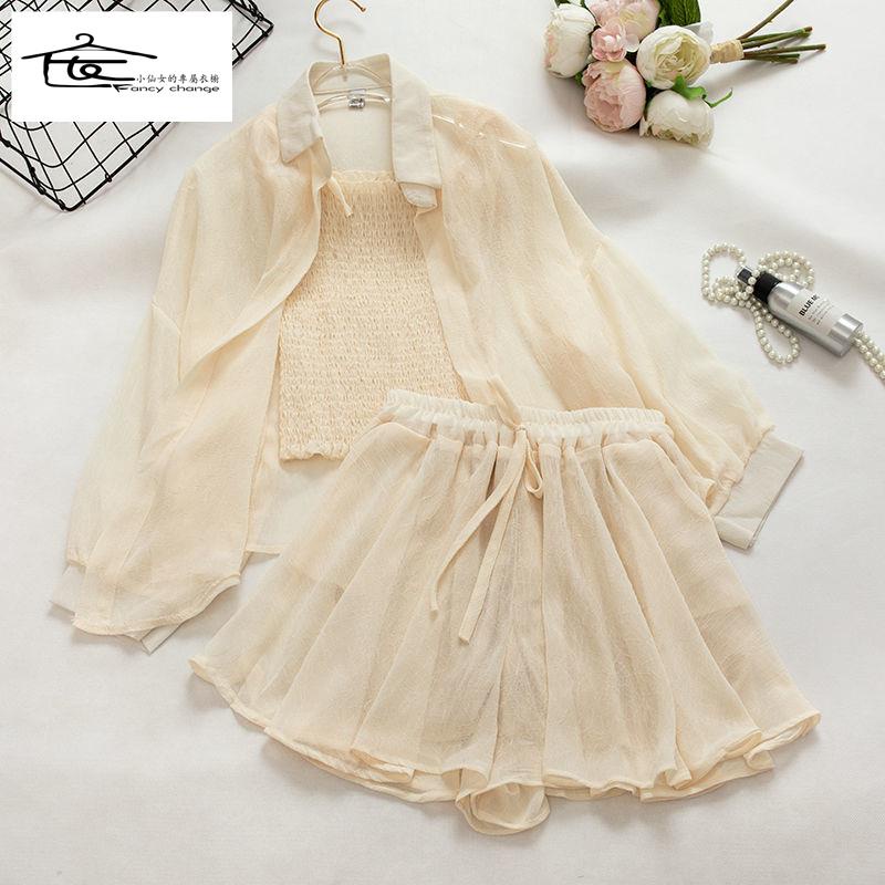 Bộ Áo Voan Kèm Quần Ống Rộng Thời Trang Mùa Hè Dành Cho Nữ~2022