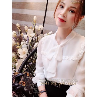 Sơ mi thắt nơ nhún bèo phong cách tiểu thư điệu đà cho nàng bánh bèo