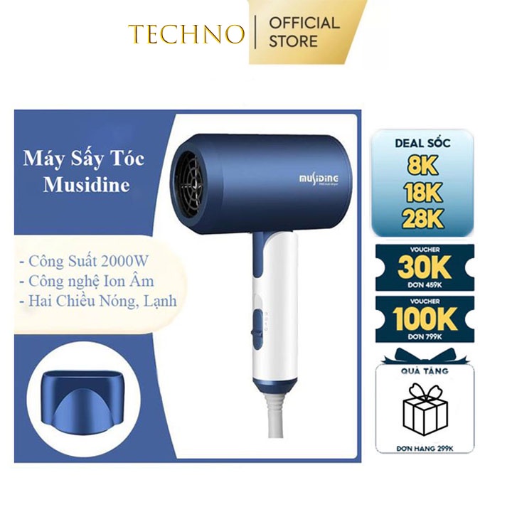 Máy sấy tóc 2 chiều nóng lạnh MuSidine 2000W thế hệ mới 2021 - dòng máy sấy tóc ion âm cực nhiều chế độ, có thể gấp gọn