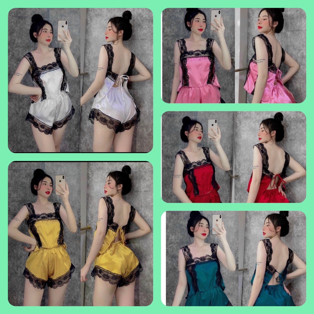 Đồ ngủ sexy phối ren cột dây hở lưng gợi cảm freesize dưới 57kg , hình thật video thật 100%