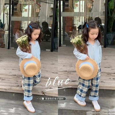 Quần lưng thun ống rộng họa tiết sọc caro xinh xắn cho bé gái 3-8 tuổi