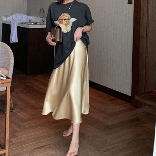 Chân Váy Lụa Dáng A Satin Bóng 2 Màu Đen/Nude