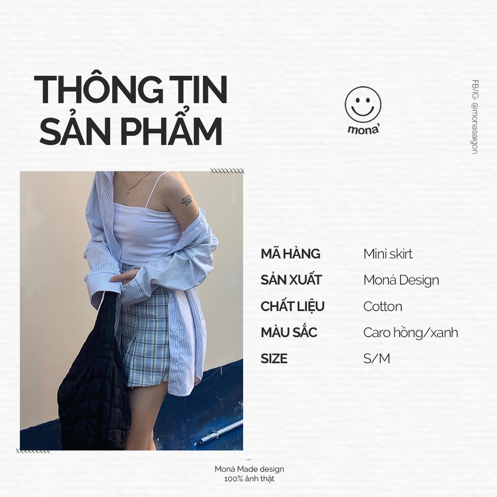 MONÁ - Chân váy ngắn tennis xếp li caro xanh/hồng - MINI SKIRT