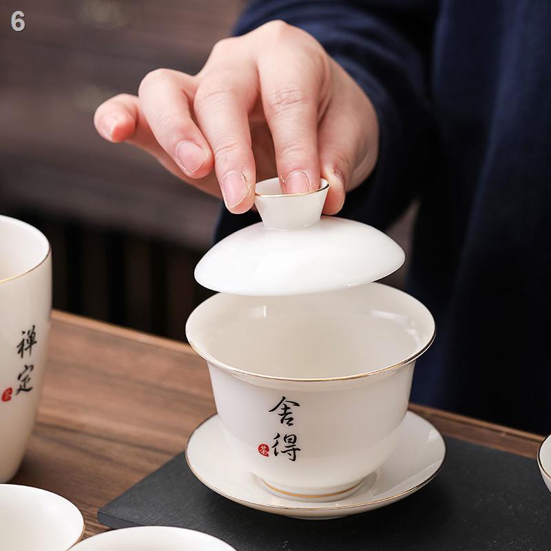 Bộ dụng cụ pha trà Kung Fu ngọc bích đựng đơn giản phòng khách gia cốc sứ trắng Đức Hoa