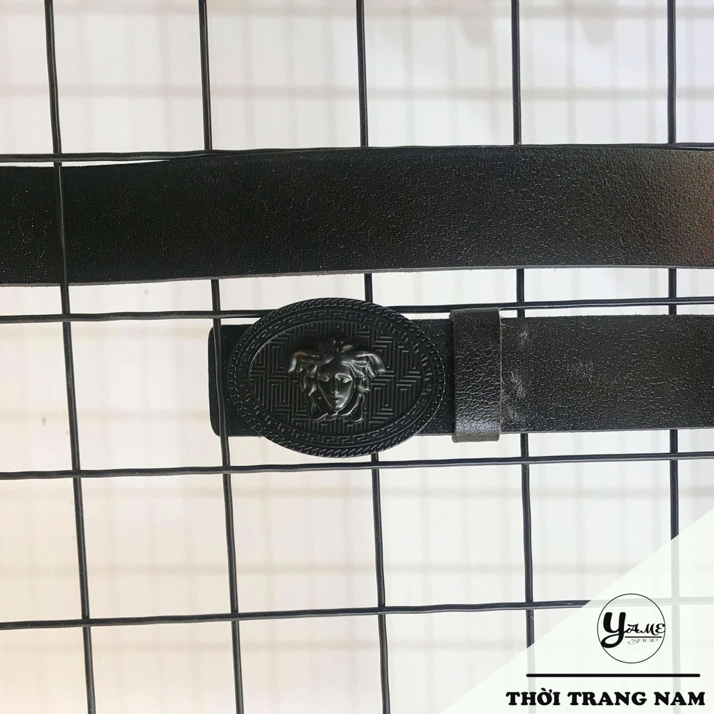 Thắt lưng nam da bò mặt Elip đen -D10
