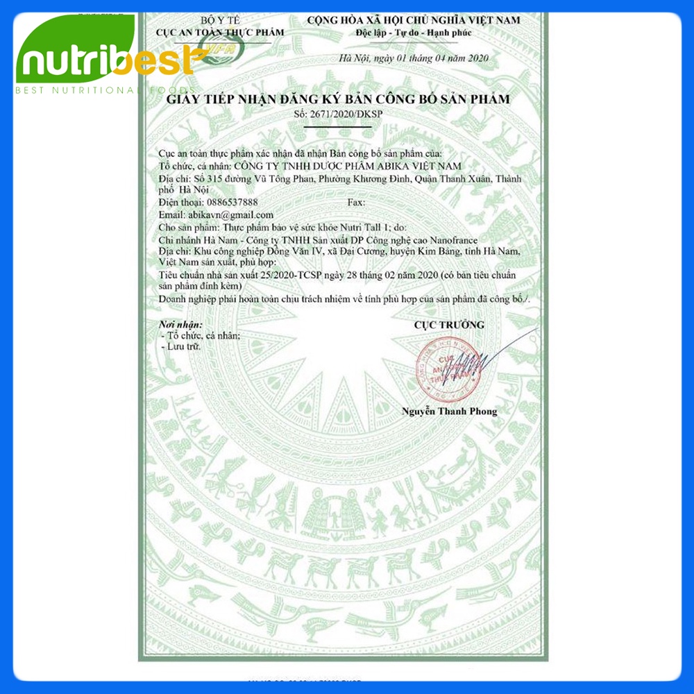 Tăng Chiều Cao Nutri Tall 1 chuyên biệt cho trẻ 1 - 7 tuổi - Bổ sung Canxi Hữu Cơ D3 K2 Kẽm Lysin tăng chiều cao cho bé