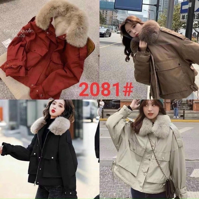 Áo khoác kaki lót lông túi hộp cổ lông