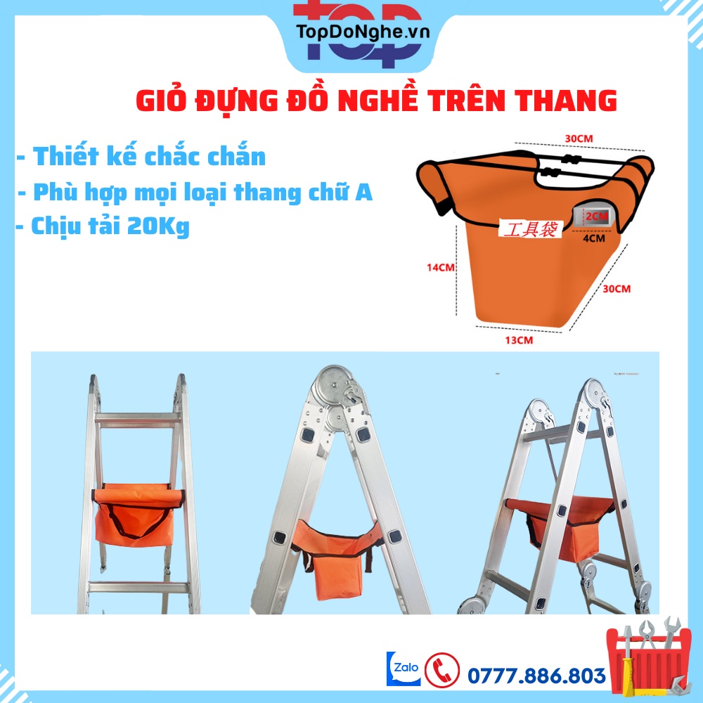 Túi đựng đồ nghề vật tư dụng cụ trên thang nhôm chữ A tiện dụng TopDoNghe.Vn