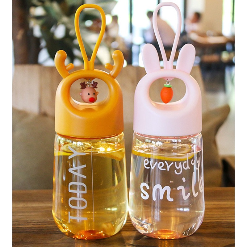 Bình nước cho bé đi học cute nhỏ gọn, Bình đựng nước nhựa 450ml mini có quai cầm tiện lợi