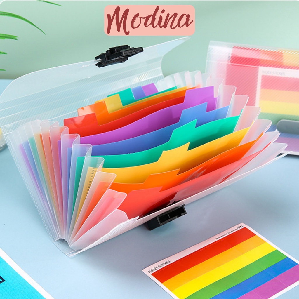 Cặp tài liệu mini MODINA cầu vồng, túi đựng tài liệu nhiều ngăn