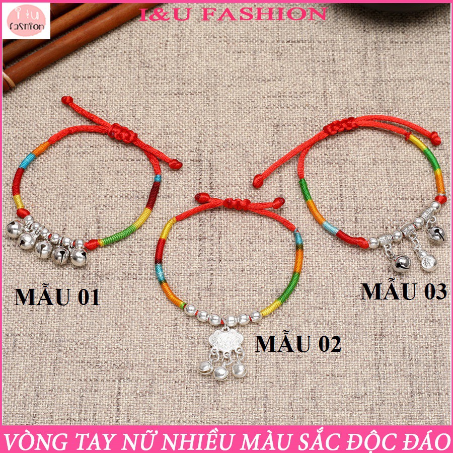 Vòng tay nữ nhiều màu sắc may mắn gắn khóa trường mệnh , lục lạc , và hồ lô xinh xắn - có chọn mẫu VT-05