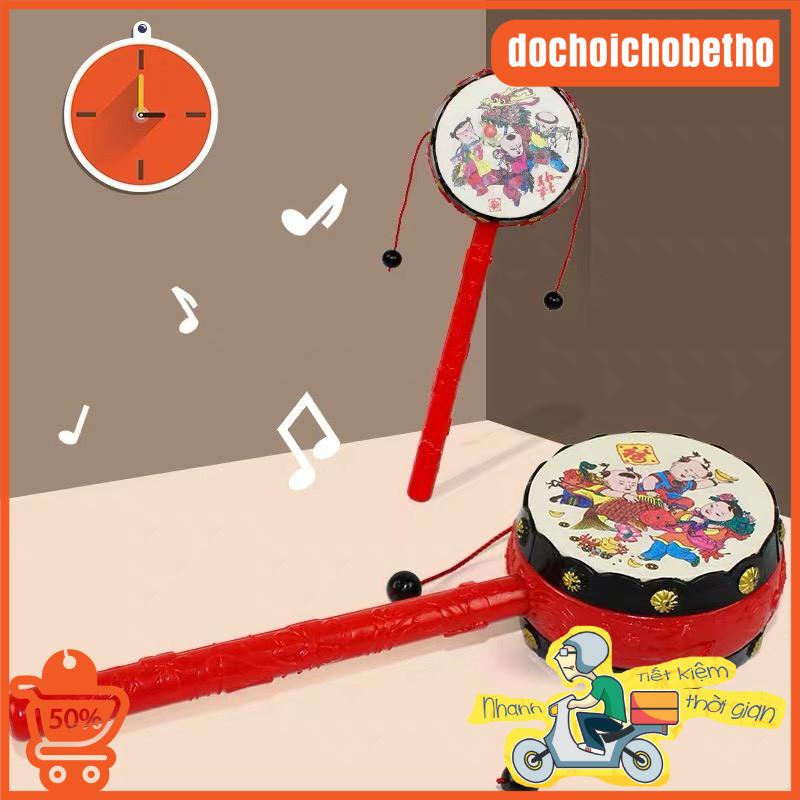 Đồ chơi xúc xắc trống bằng gỗ sinh động cho bé, Trống lắc cầm tay in hình đáng yêu cho bé