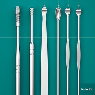 Cây lấy ráy tai inox cao cấp không gỉ, bộ ngoái tai 6 chi tiết kho Kiều Phi