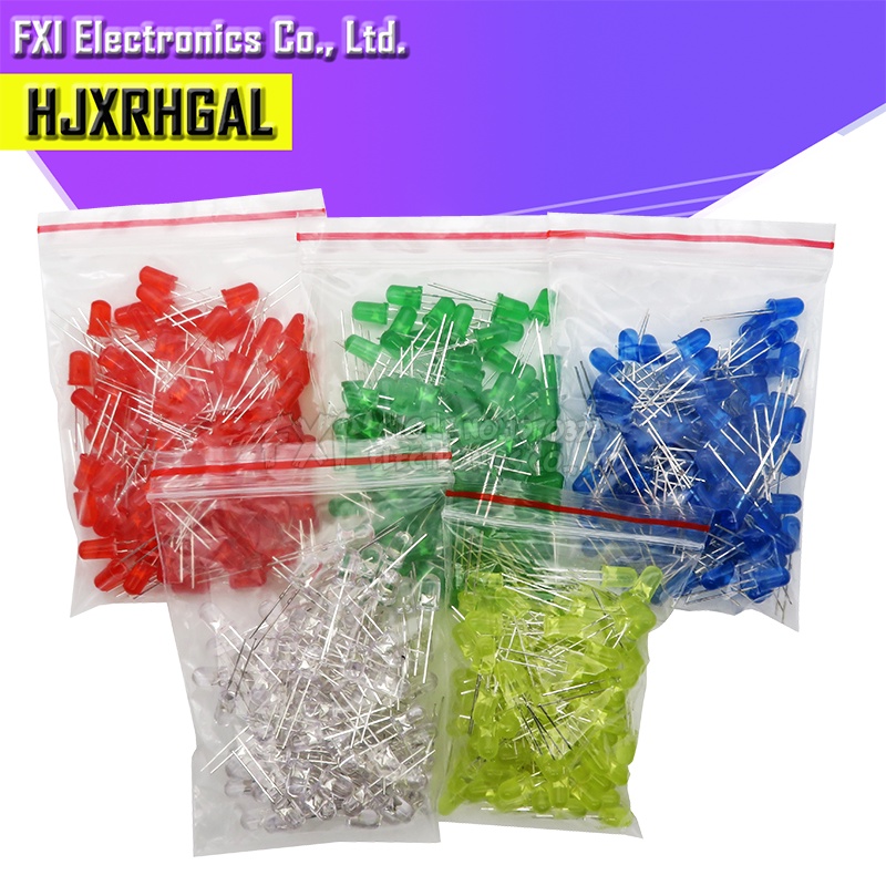 500 Cái / Bộ 100 Cái Đi Ốt LED 5MM Màu Hỗn Hợp Đỏ Xanh Lá Vàng Xanh Dương Trắng