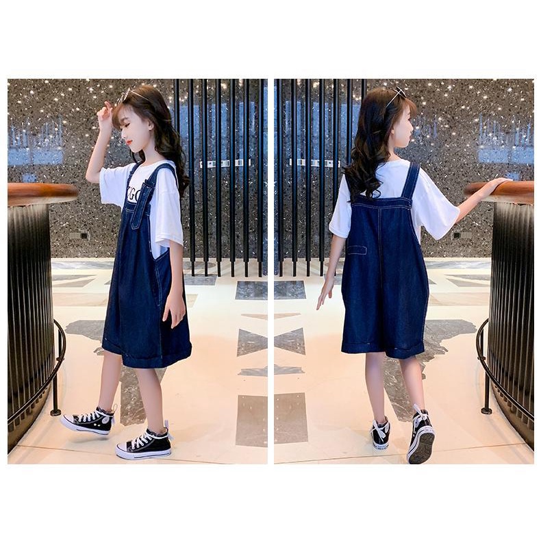 Bộ Quần Yếm denim Thời Trang Mùa Hè Năng Động Dành Cho Bé Gái 1-10 Tuổi
