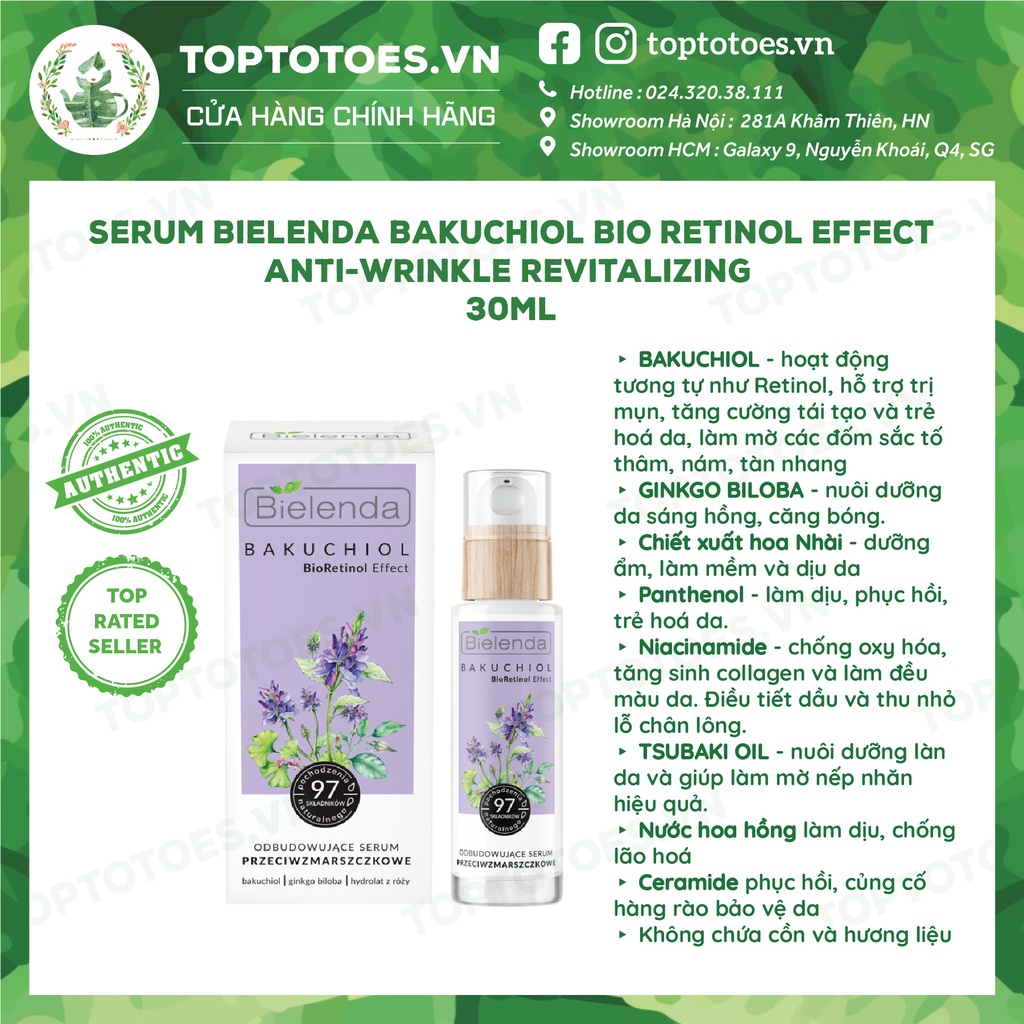 Serum Bielenda Bakuchiol Bio Retinol Effect Anti-wrinkle Revitalizing 30ml dưỡng ẩm, phục hồi, trẻ hóa da