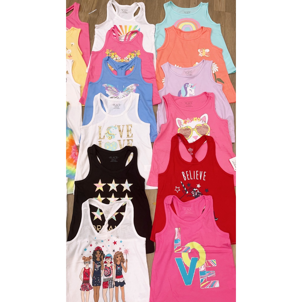 Áo thun bé gái Place sát nách mùa hè  cotton hình elsa ngựa pony áo thun xuất xịn