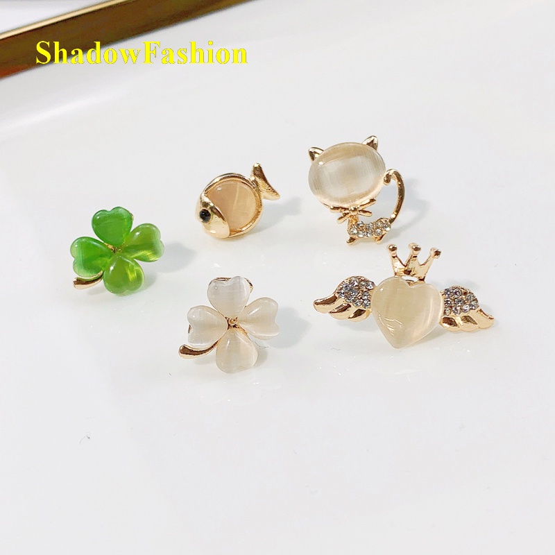 Sf Ghim Cài Áo Hình Cỏ Bốn Lá Đính Đá Opal Cao Cấp